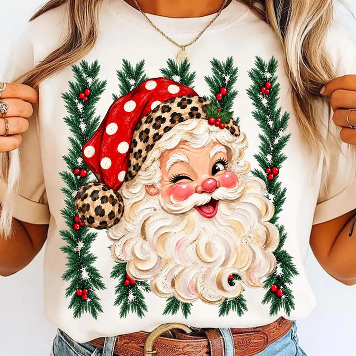 DTF TRANSFER ONLY  - Retro Santa Christmas Polka Dots