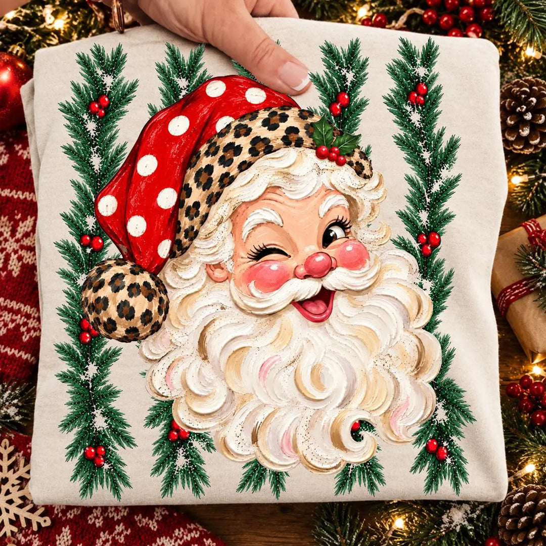 DTF TRANSFER ONLY  - Retro Santa Christmas Polka Dots