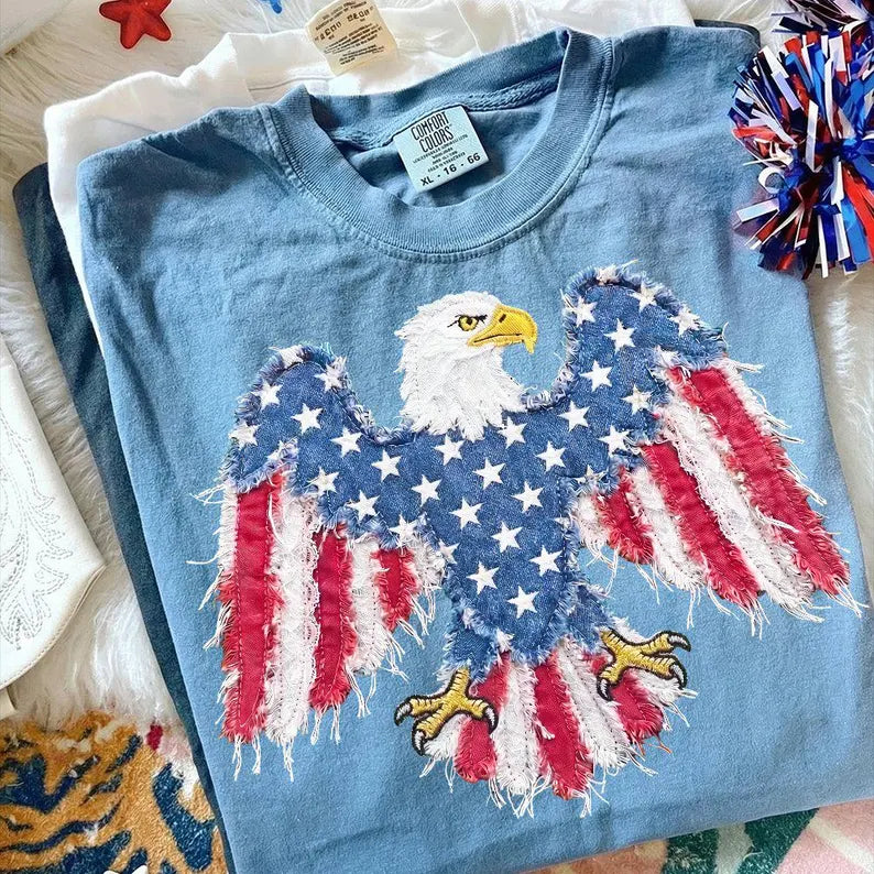 DTF TRANSFER ONLY - Faux Patch Patriotic Eagle