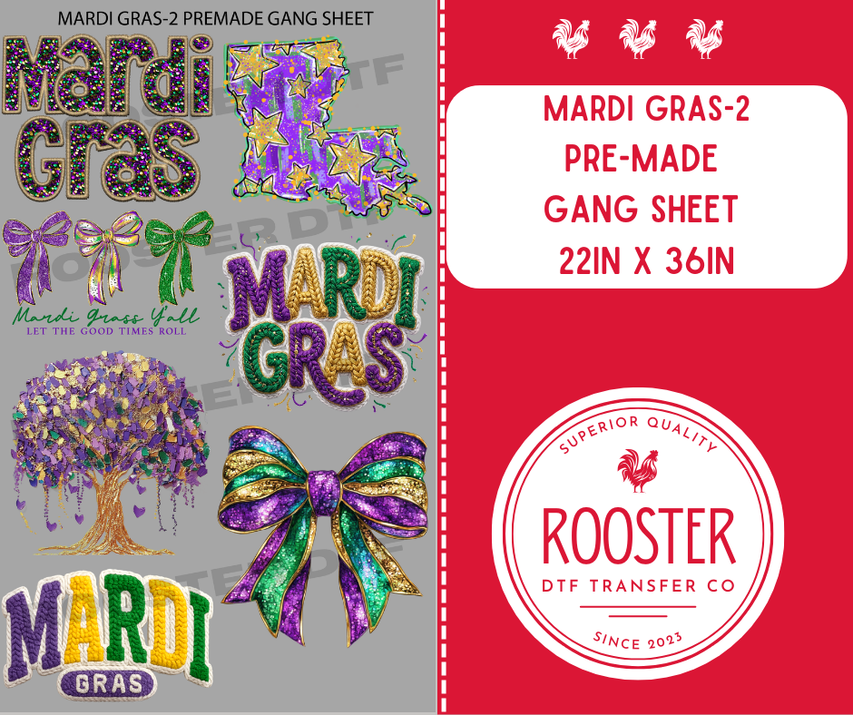 DTF TRANSFER ONLY  - MARDI GRAS -2 PRE-MADE GANG SHEET (22x36in)