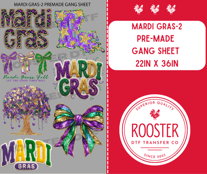 DTF TRANSFER ONLY  - MARDI GRAS -2 PRE-MADE GANG SHEET (22x36in)