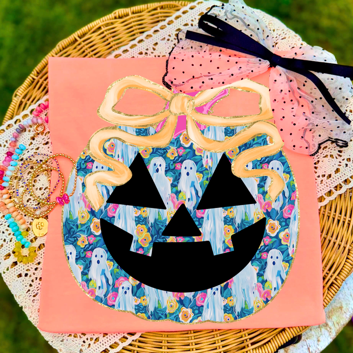 DTF TRANSFER ONLY  - Spooky Ghost Floral Pattern Pumpkin