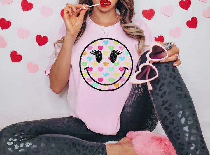 DTF TRANSFER ONLY  - Multi-Color Heart Smile Face