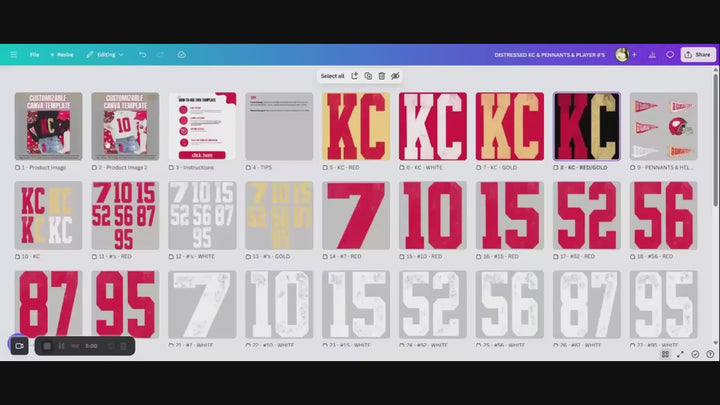 DIGITAL DOWNLOAD ONLY - Customizable - Distressed KC, Pennant, Player #'s, & Mockups Canva Template