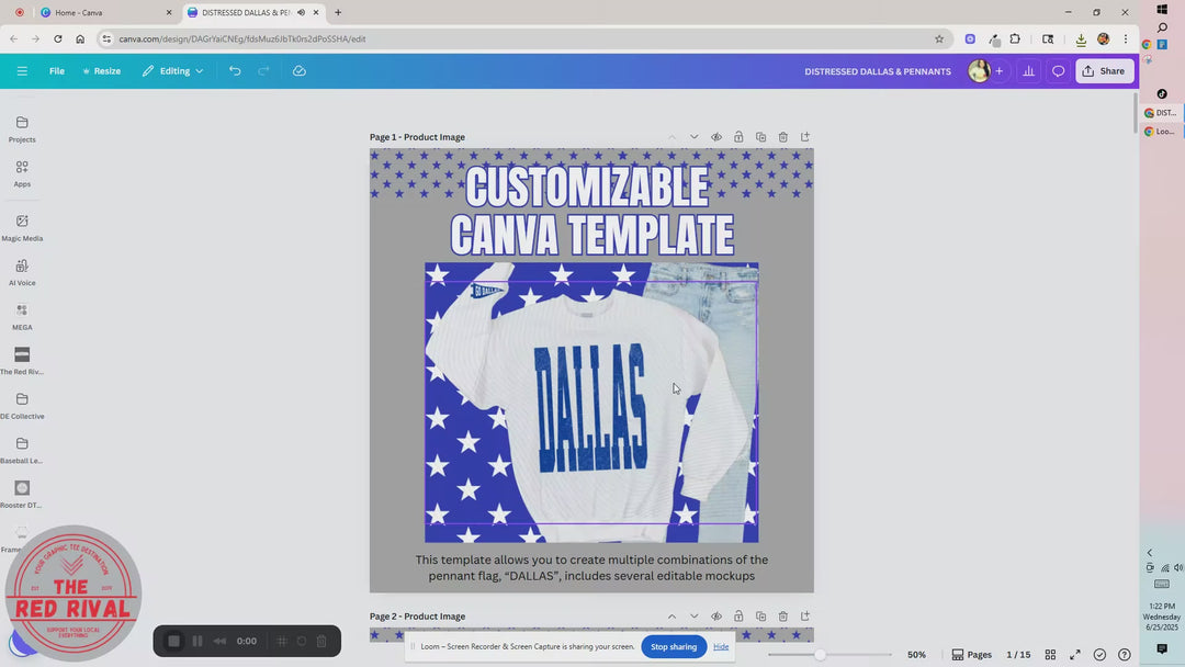 DIGITAL DOWNLOAD ONLY - Customizable - Distressed Dallas & Pennant Canva Template